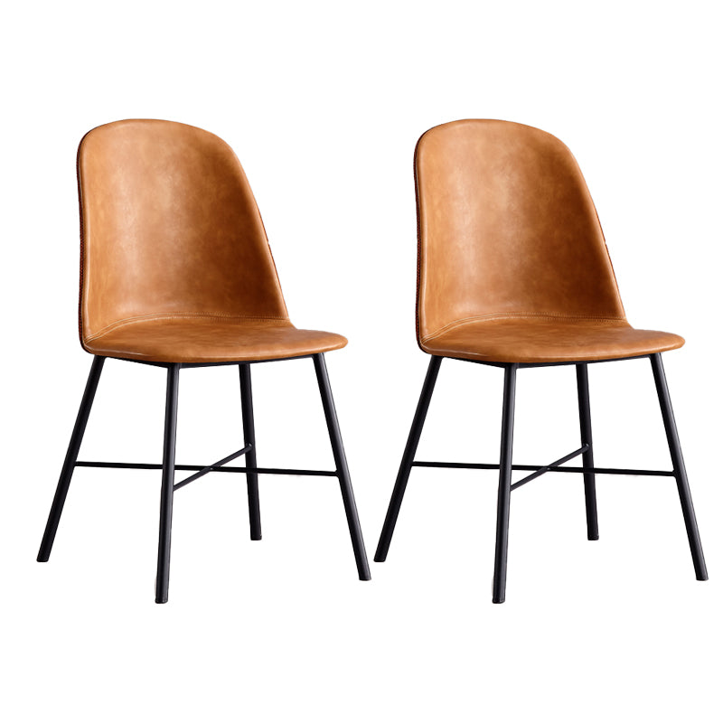 Modern Upholstered Armless Chair Leather Dining Chair with Metal Base