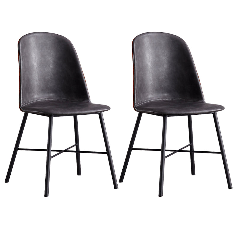 Modern Upholstered Armless Chair Leather Dining Chair with Metal Base