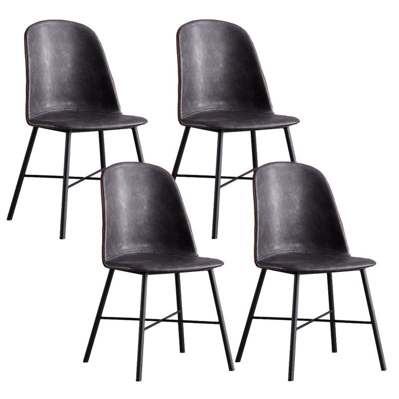 Modern Upholstered Armless Chair Leather Dining Chair with Metal Base