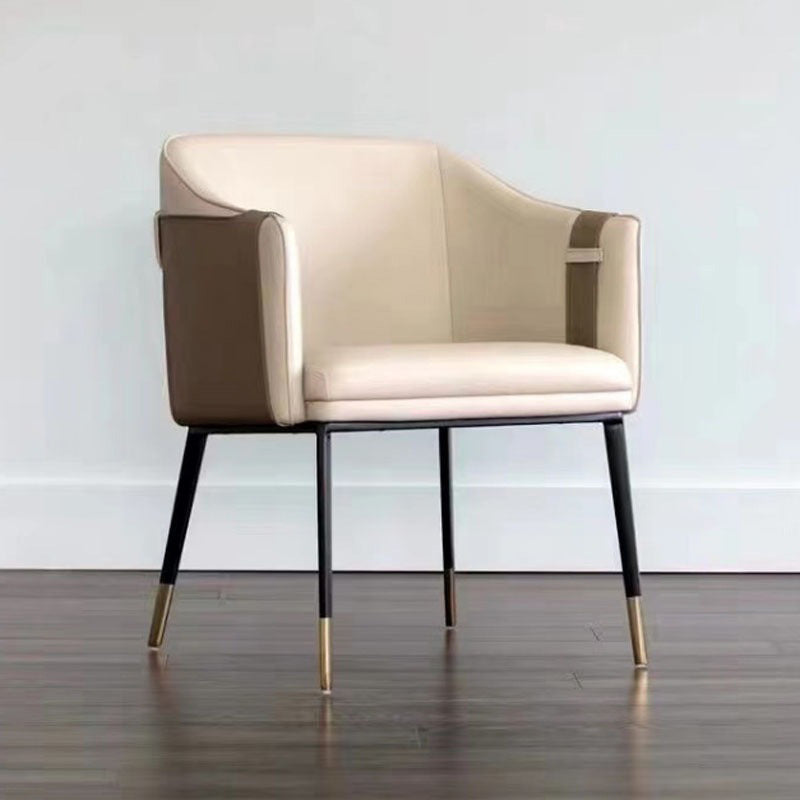 Glam Upholstered Arm Chair Faux Leather and Metal Dining Accent Chair