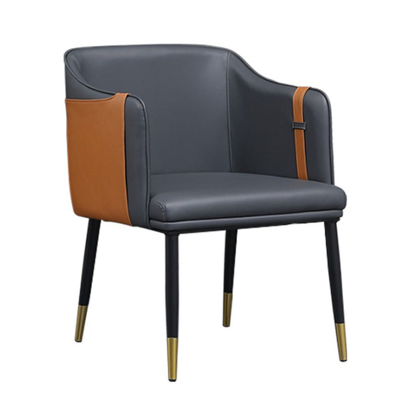 Glam Upholstered Arm Chair Faux Leather and Metal Dining Accent Chair