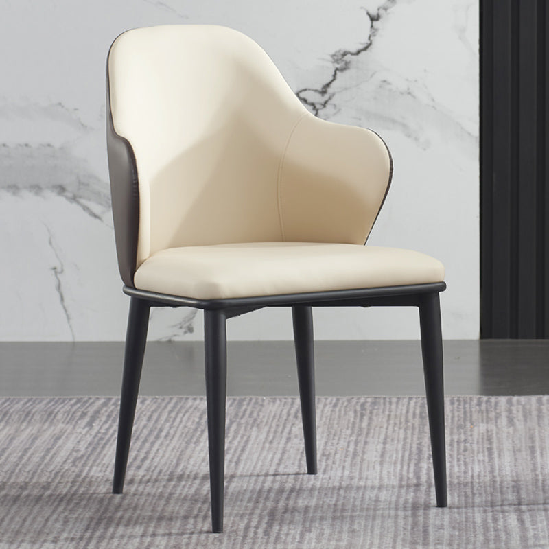 Modern Upholstered Dining Arm Chair Faux Leather and Metal Dining Chair