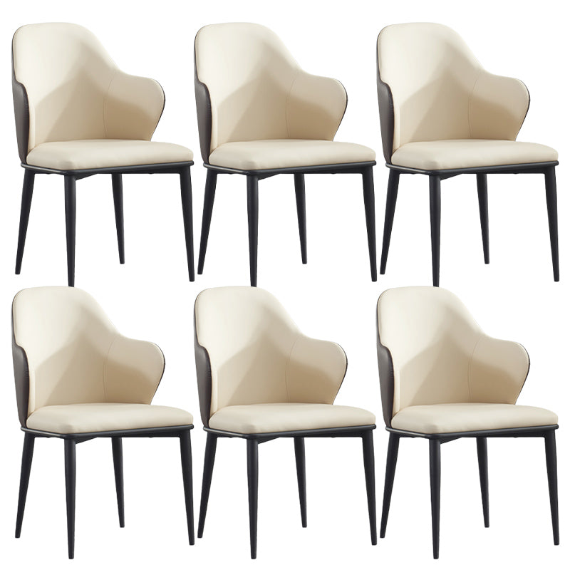 Modern Upholstered Dining Arm Chair Faux Leather and Metal Dining Chair