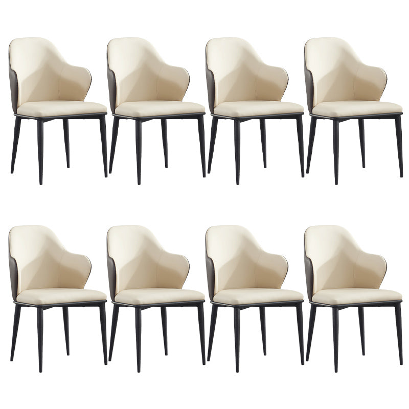 Modern Upholstered Dining Arm Chair Faux Leather and Metal Dining Chair