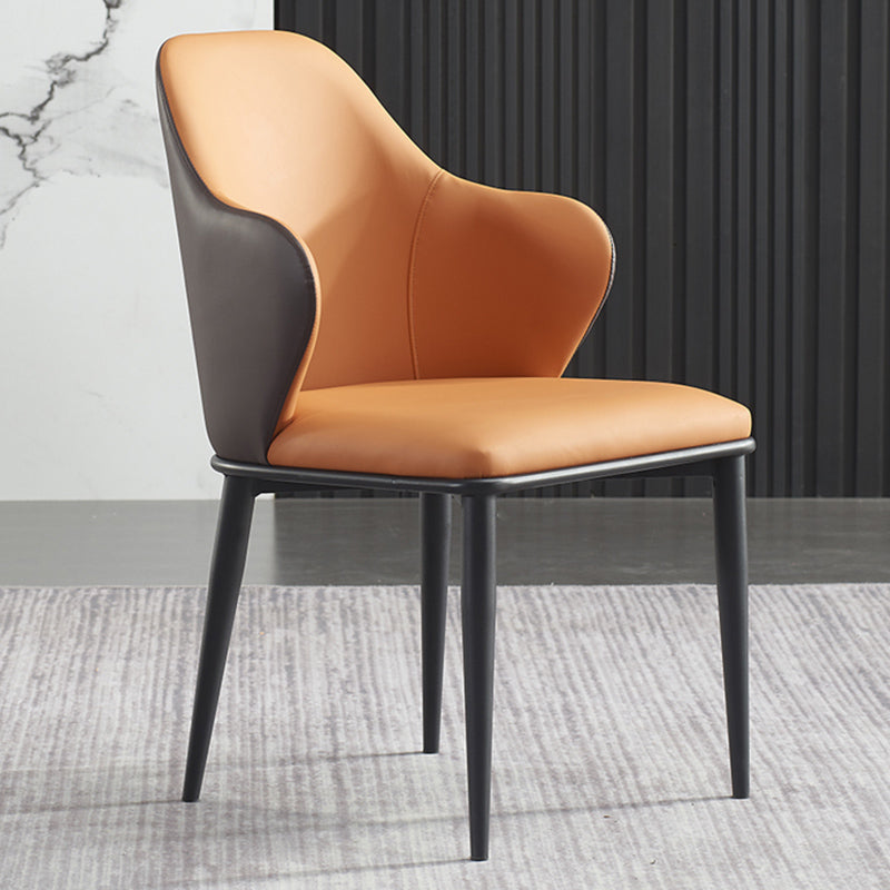 Modern Upholstered Dining Arm Chair Faux Leather and Metal Dining Chair