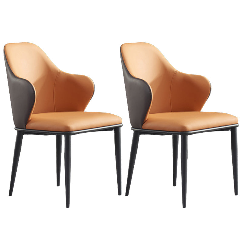 Modern Upholstered Dining Arm Chair Faux Leather and Metal Dining Chair