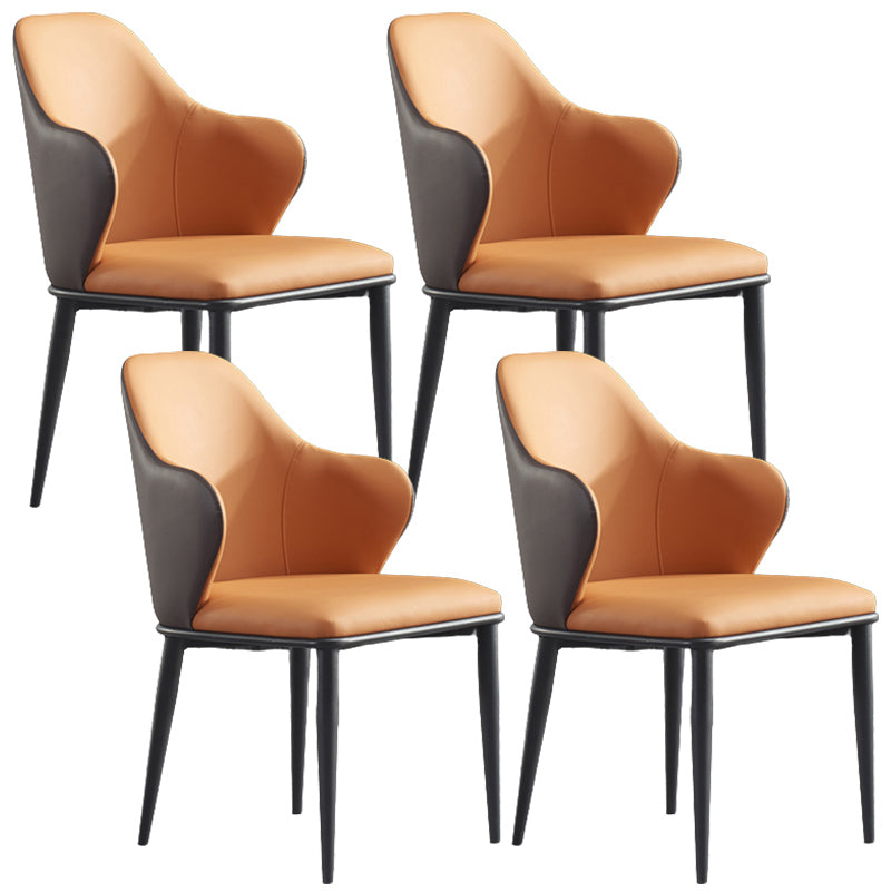 Modern Upholstered Dining Arm Chair Faux Leather and Metal Dining Chair