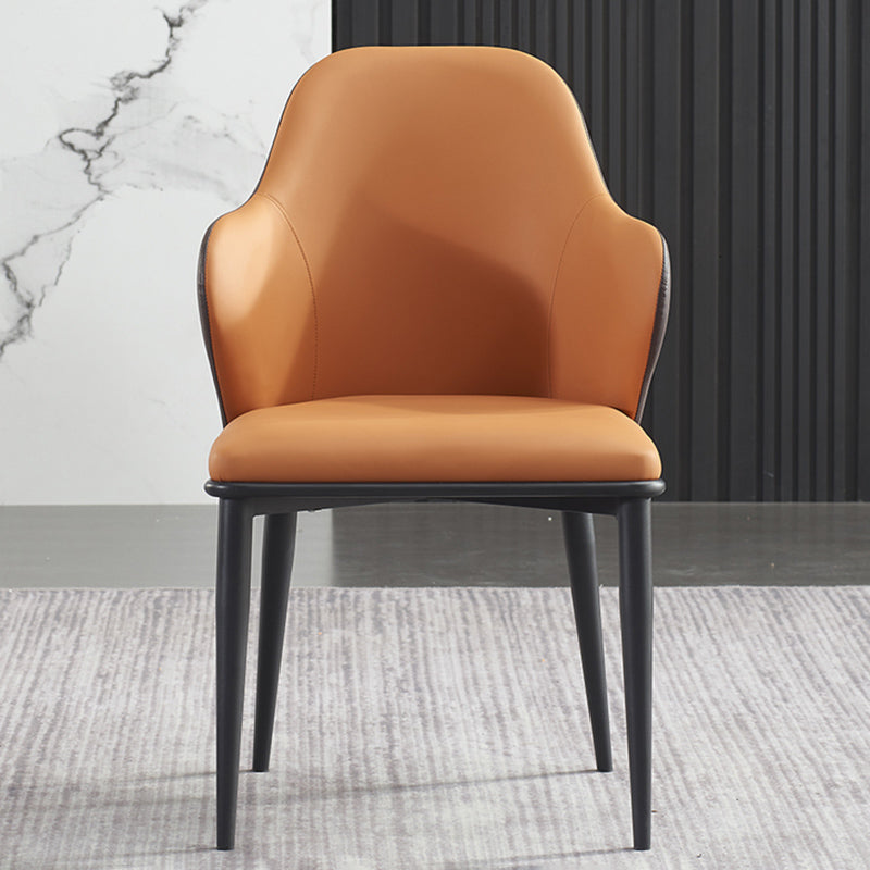 Modern Upholstered Dining Arm Chair Faux Leather and Metal Dining Chair