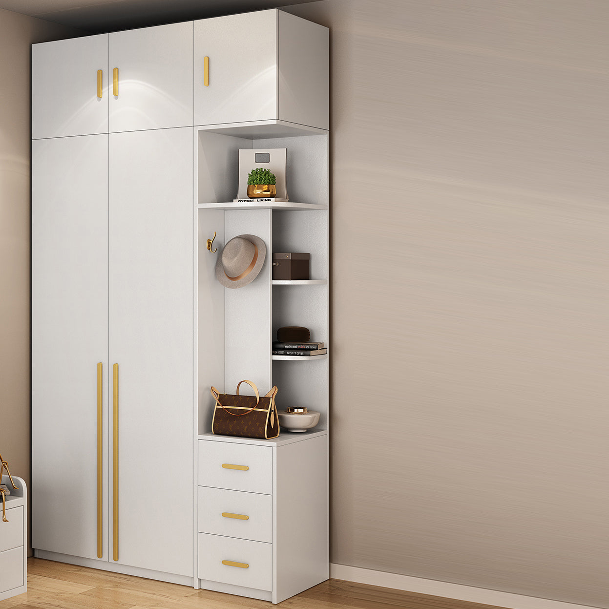 White Colour Wooden Wardrobe Contemporary Style Wardrobe Closet for Home