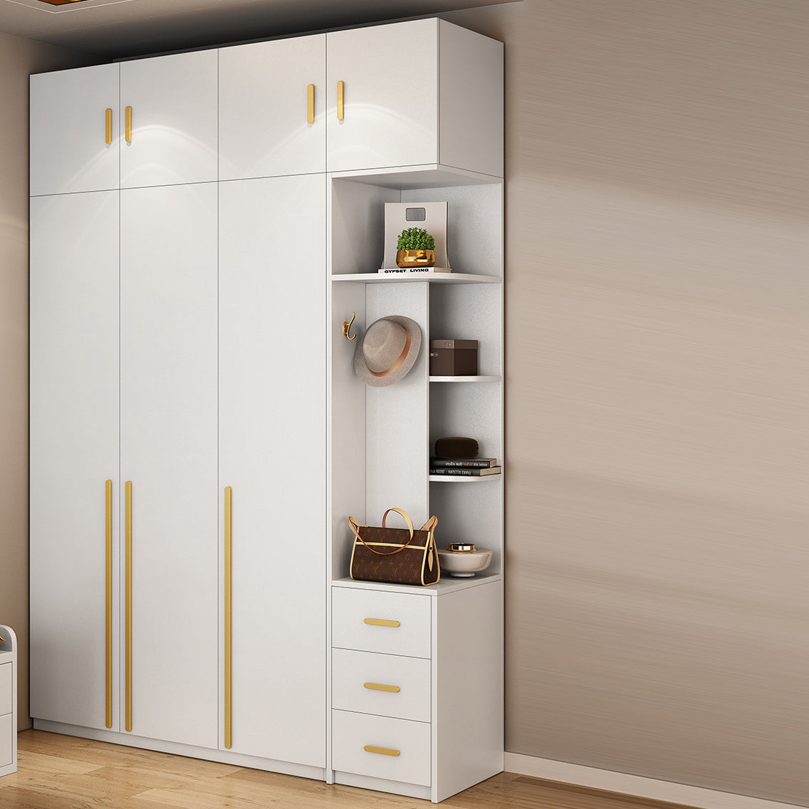 White Colour Wooden Wardrobe Contemporary Style Wardrobe Closet for Home