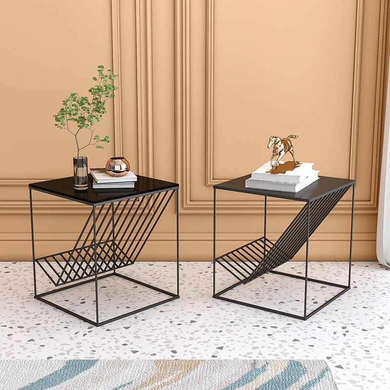 Modern Accent Table Nightstand Glass Night Table with Shelves ,19.7" Tall