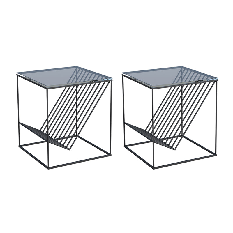 Modern Accent Table Nightstand Glass Night Table with Shelves ,19.7" Tall
