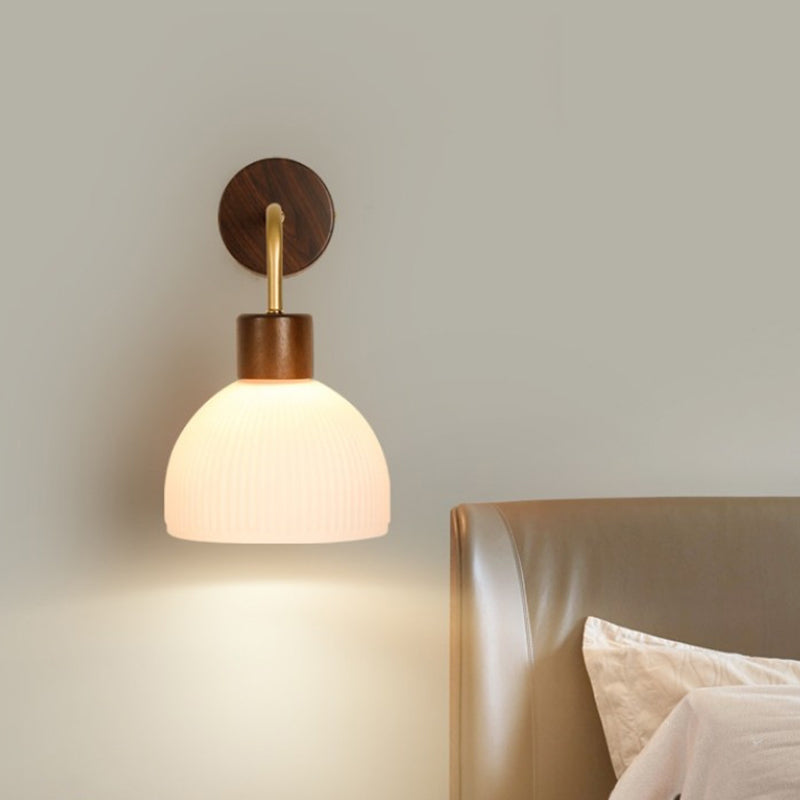 1-Light Wall Lamp Modern Wooden Wall Mount Lamp with Glass Shade for Living Room