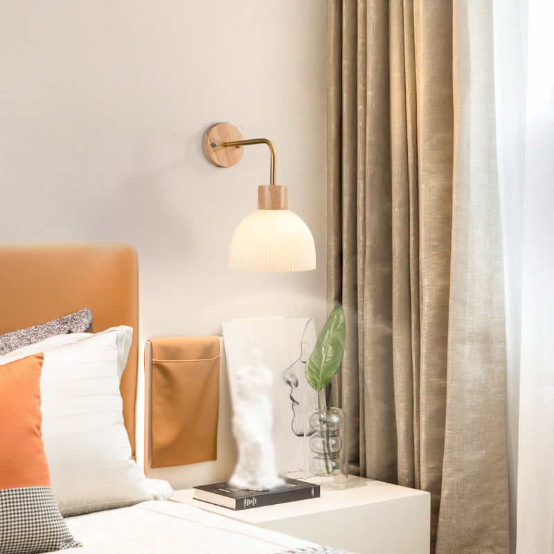 Modern Simple Wooden Wall Light Dome Shape Wall Lamp for Living Room