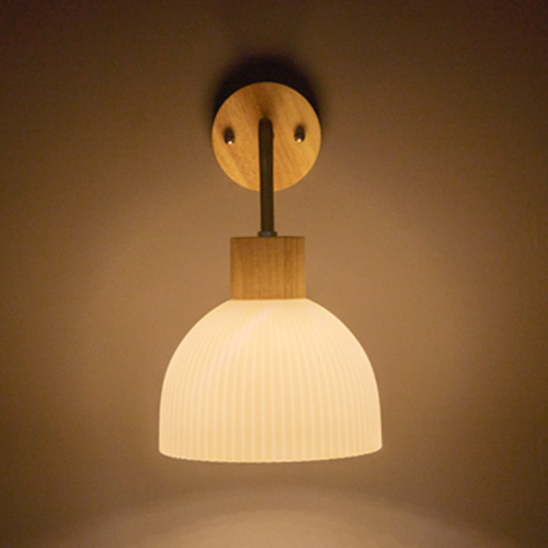 Modern Simple Wooden Wall Light Dome Shape Wall Lamp for Living Room