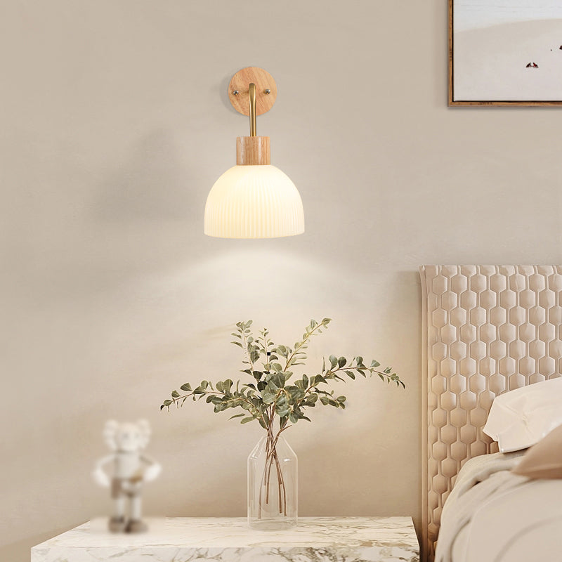 Modern Simple Wooden Wall Light Dome Shape Wall Lamp for Living Room