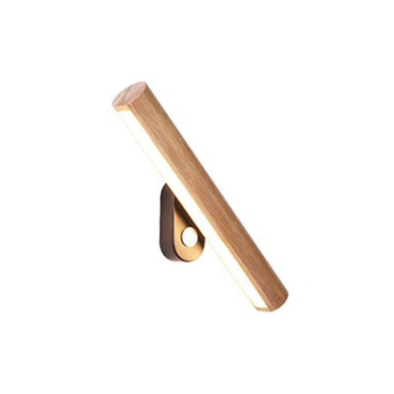 Japanese Style Wooden Wall Light Cylinder Shape Rotatable Wall Lamp for Living Room