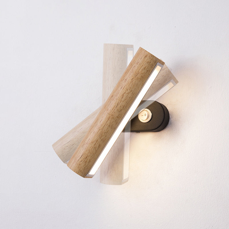 Japanese Style Wooden Wall Light Cylinder Shape Rotatable Wall Lamp for Living Room