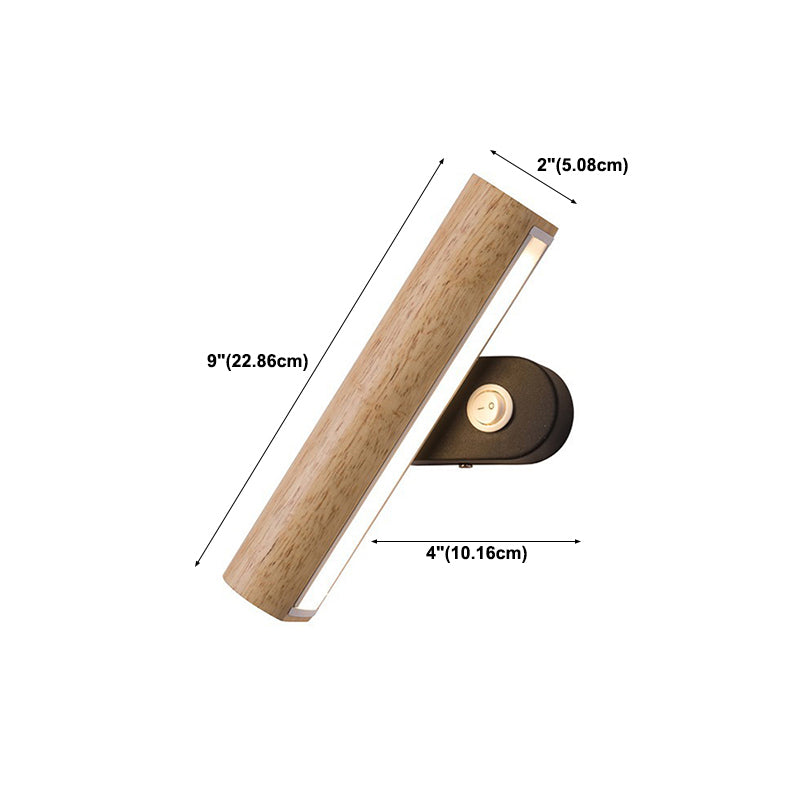 Japanese Style Wooden Wall Light Cylinder Shape Rotatable Wall Lamp for Living Room