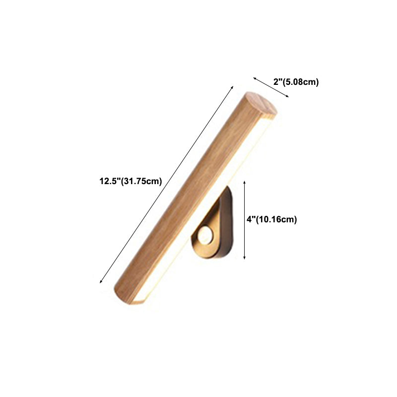 Japanese Style Wooden Wall Light Cylinder Shape Rotatable Wall Lamp for Living Room
