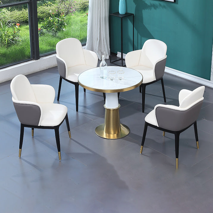 Round 1/5 Pieces Dining Set Glam Style Faux Marble Dining Set for Home Use