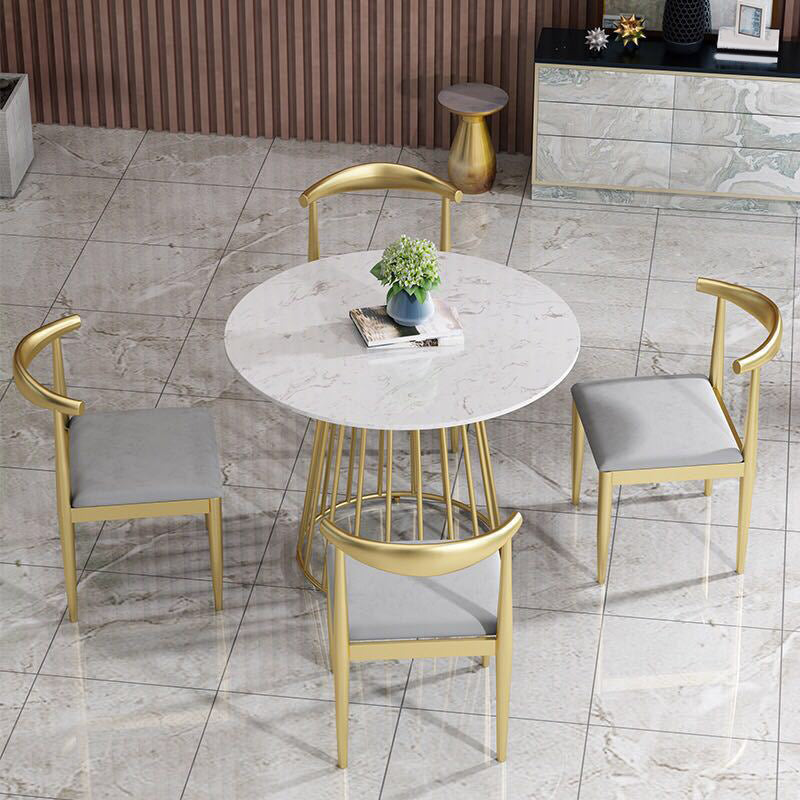 Modern 1/5 Pieces Dining Set Round Stone Dining Table for Milk  Tea Shop