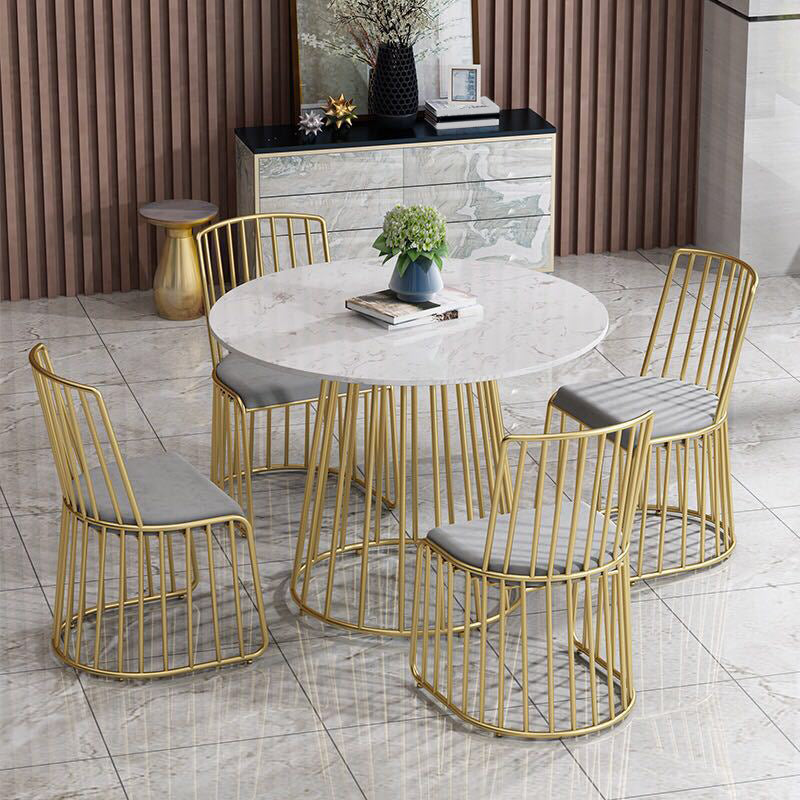 Modern 1/5 Pieces Dining Set Round Stone Dining Table for Milk  Tea Shop