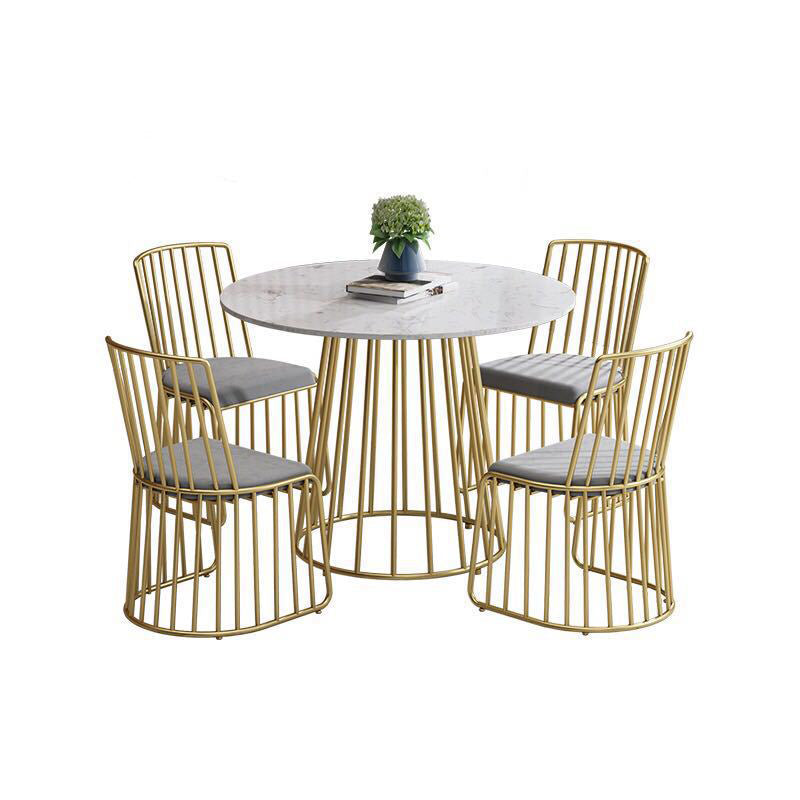 Modern 1/5 Pieces Dining Set Round Stone Dining Table for Milk  Tea Shop
