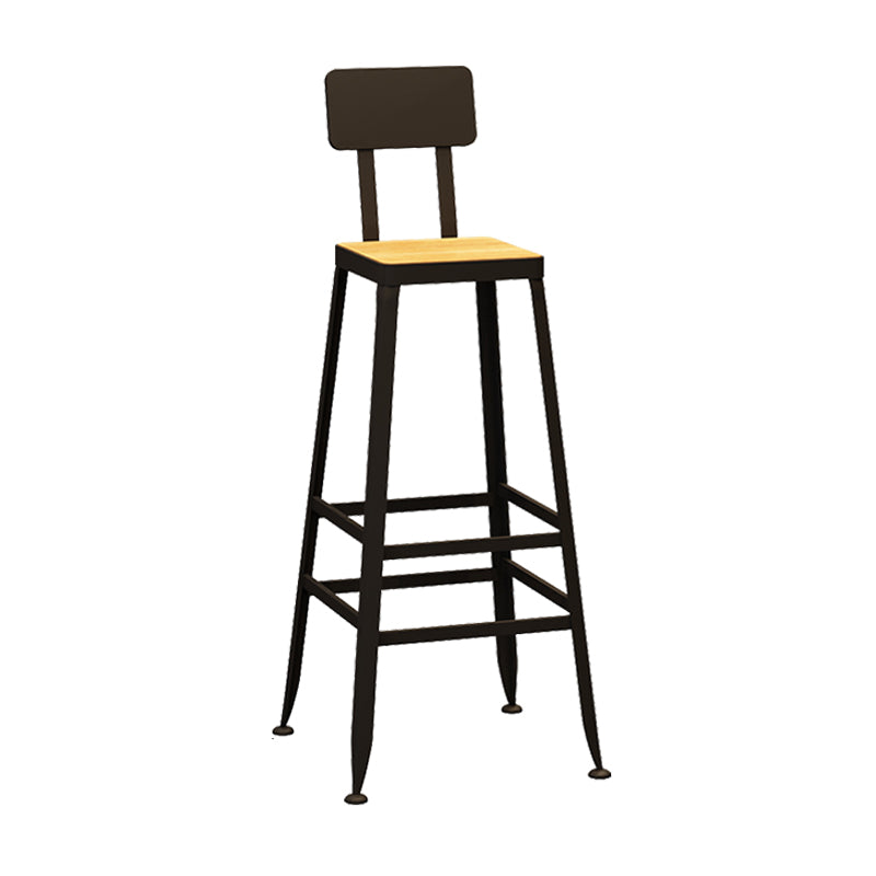 Industrial Indoor Bar & Counter Stool Square Footrest Backrest Black Metal Counter Stool