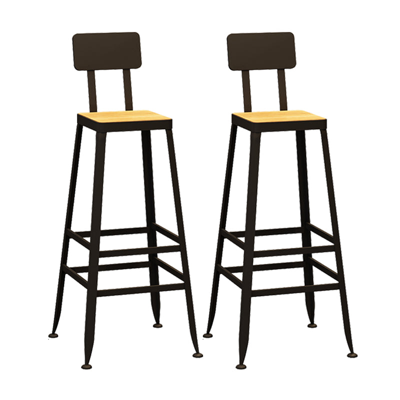 Industrial Indoor Bar & Counter Stool Square Footrest Backrest Black Metal Counter Stool