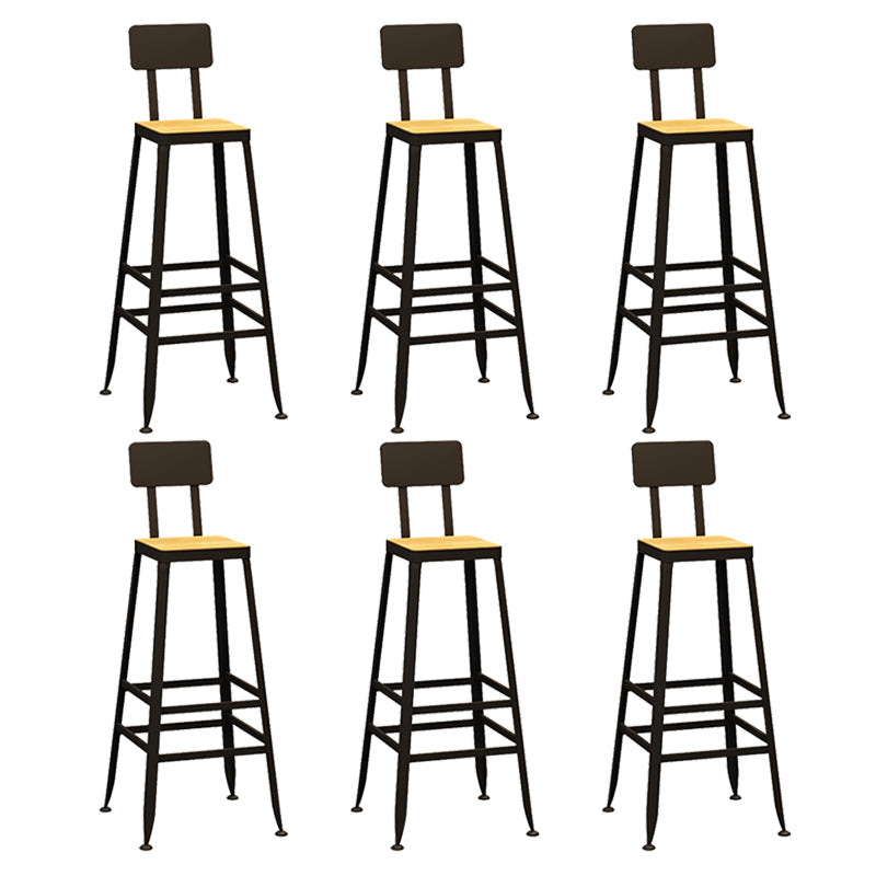 Industrial Indoor Bar & Counter Stool Square Footrest Backrest Black Metal Counter Stool