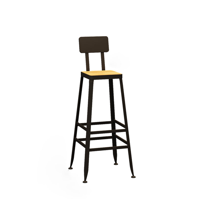 Industrial Indoor Bar & Counter Stool Square Footrest Backrest Black Metal Counter Stool