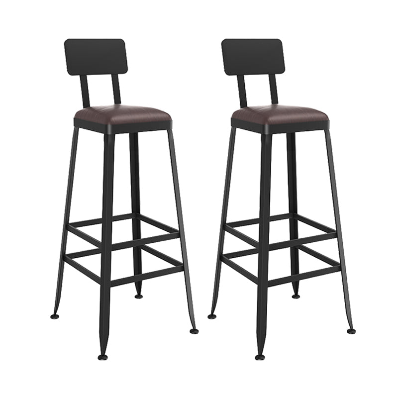 Industrial Indoor Bar & Counter Stool Square Footrest Backrest Black Metal Counter Stool