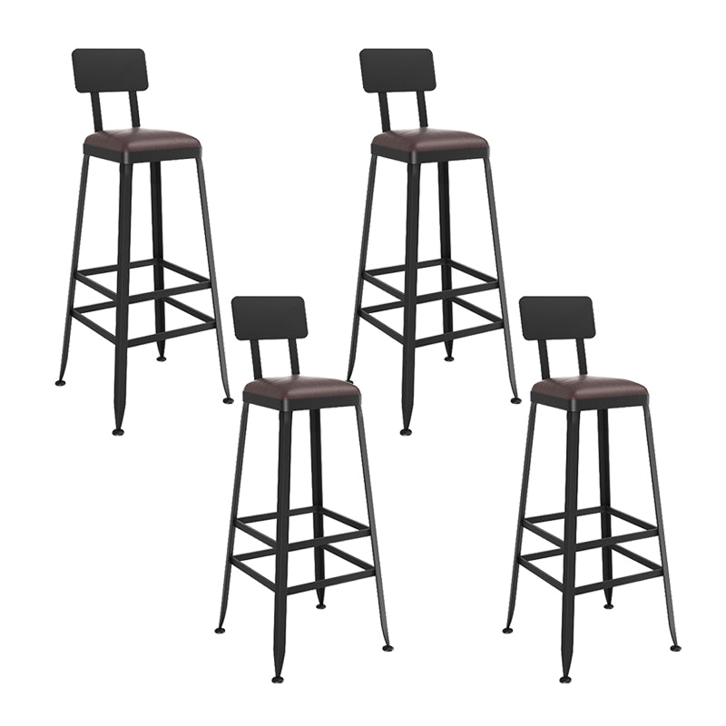Industrial Indoor Bar & Counter Stool Square Footrest Backrest Black Metal Counter Stool