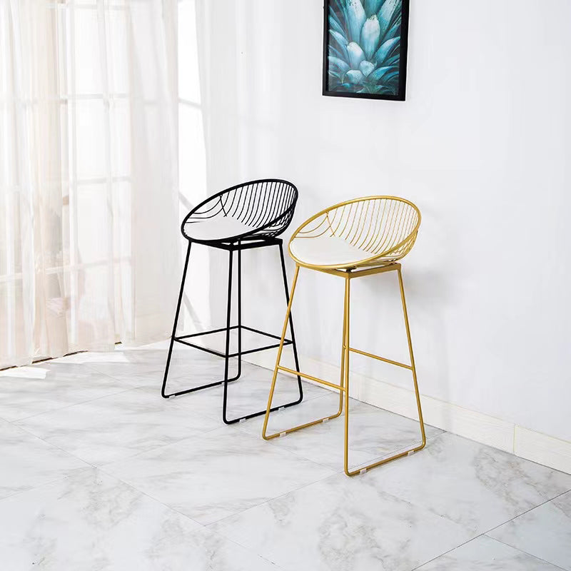 Glam Armless Backrest Counter Stool Iron Bar Stool with Footrest