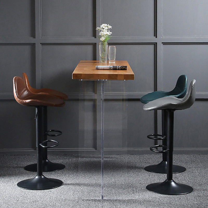 Modern Adjustable Height Barstool Faux Leather Swivel Bar Stools
