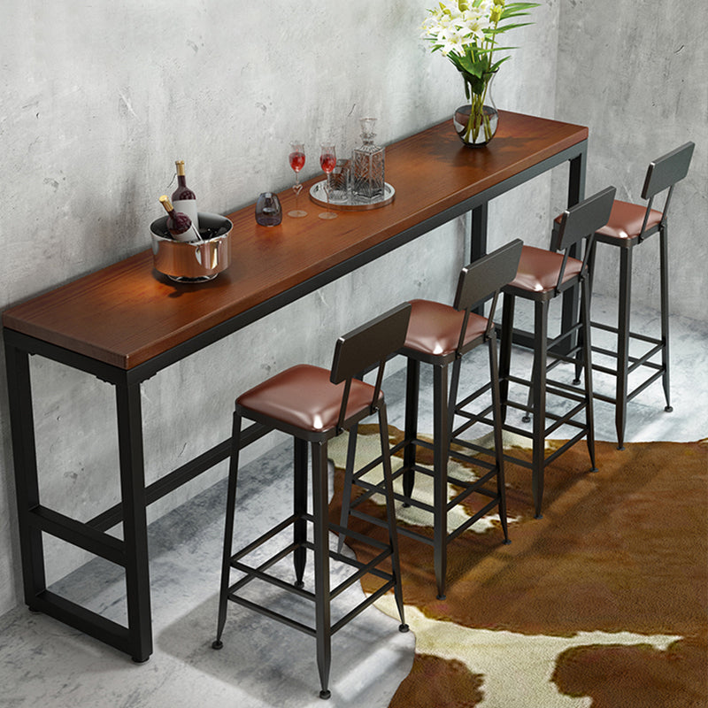 Industrial Armless Counter Stool Iron Bar Stool with Pedal and Leather Cushion