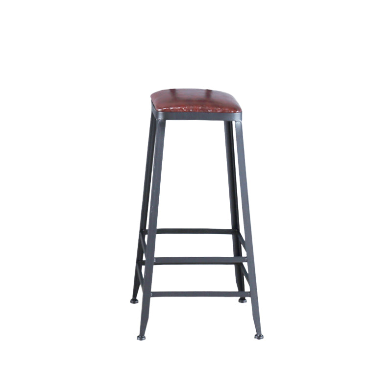 Industrial Armless Counter Stool Iron Bar Stool with Pedal and Leather Cushion