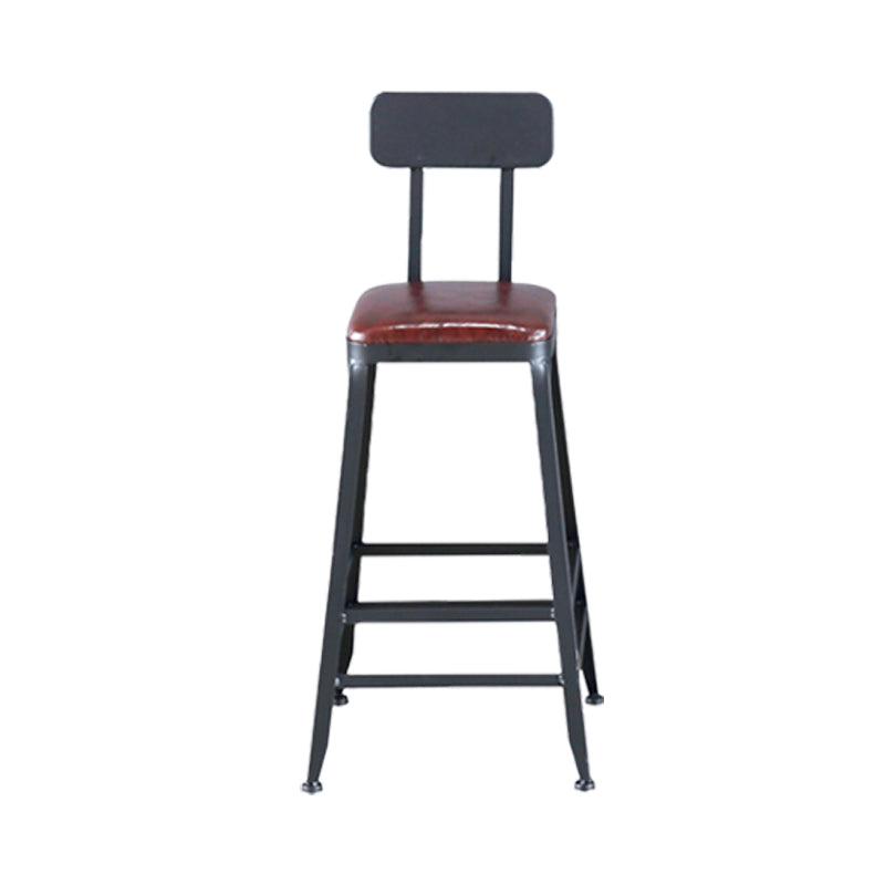 Industrial Armless Counter Stool Iron Bar Stool with Pedal and Leather Cushion