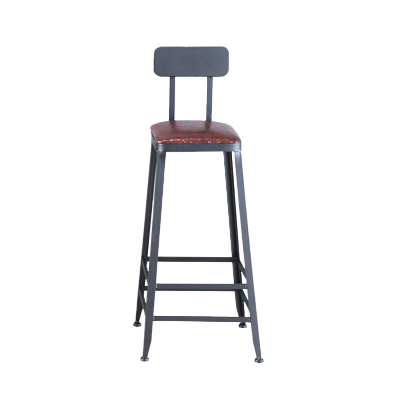 Industrial Armless Counter Stool Iron Bar Stool with Pedal and Leather Cushion