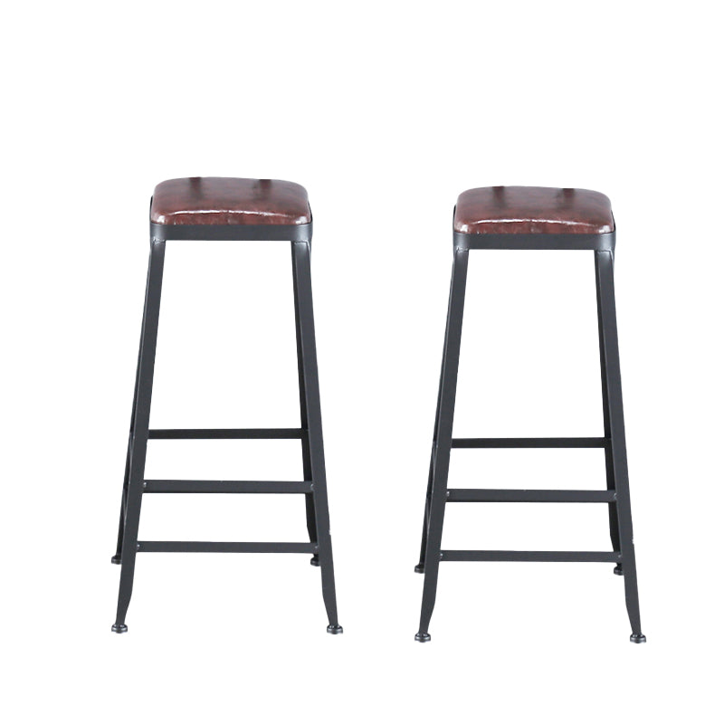 Industrial Armless Counter Stool Iron Bar Stool with Pedal and Leather Cushion