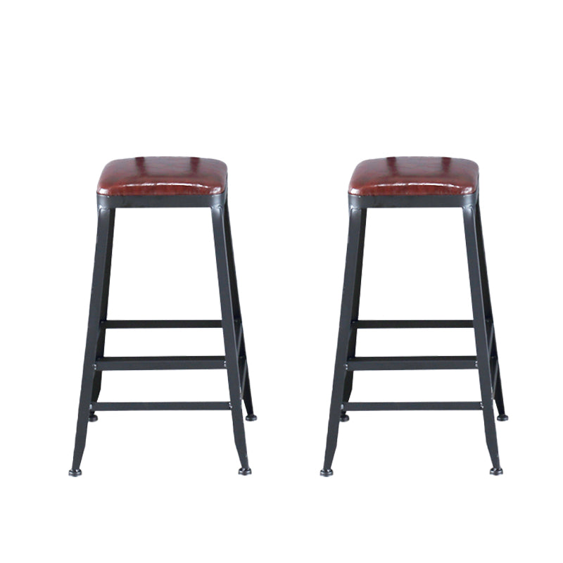 Industrial Armless Counter Stool Iron Bar Stool with Pedal and Leather Cushion