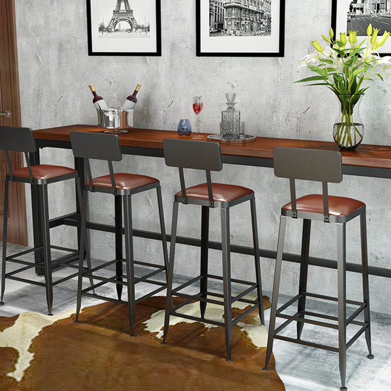 Industrial Armless Counter Stool Iron Bar Stool with Pedal and Leather Cushion