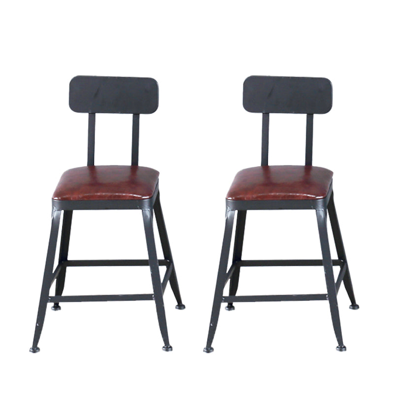 Industrial Armless Counter Stool Iron Bar Stool with Pedal and Leather Cushion