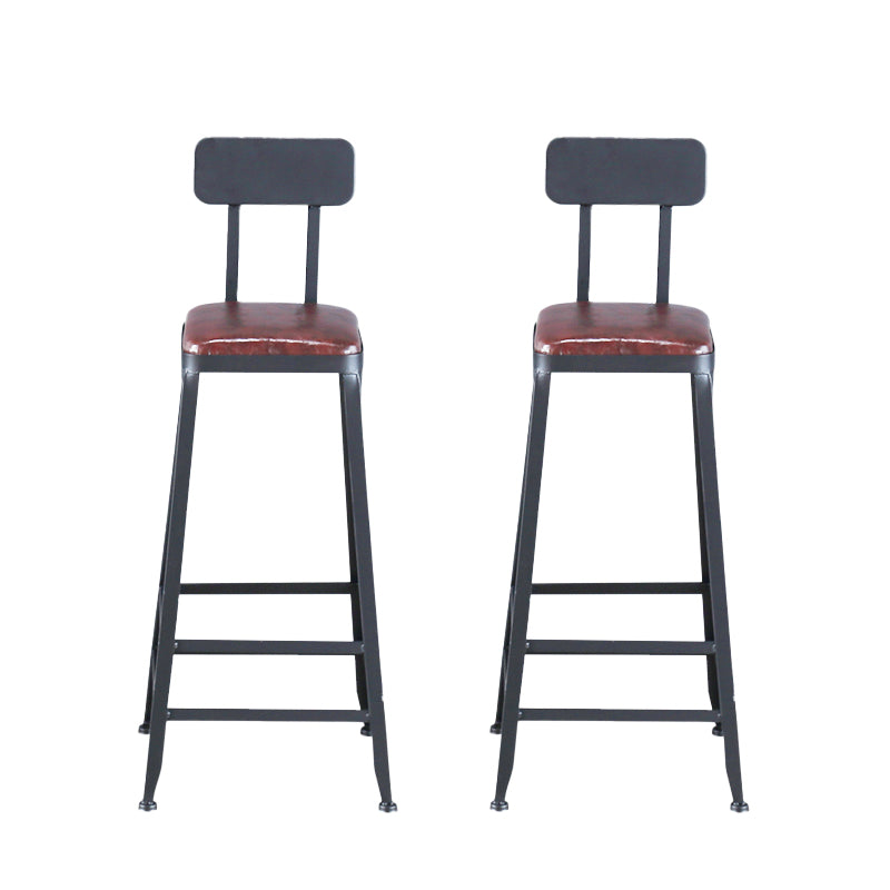 Industrial Armless Counter Stool Iron Bar Stool with Pedal and Leather Cushion