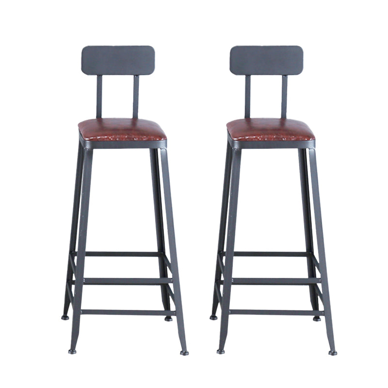 Industrial Armless Counter Stool Iron Bar Stool with Pedal and Leather Cushion