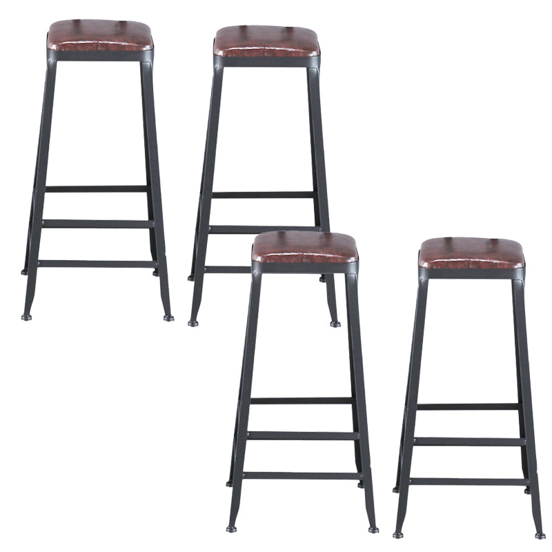 Industrial Armless Counter Stool Iron Bar Stool with Pedal and Leather Cushion