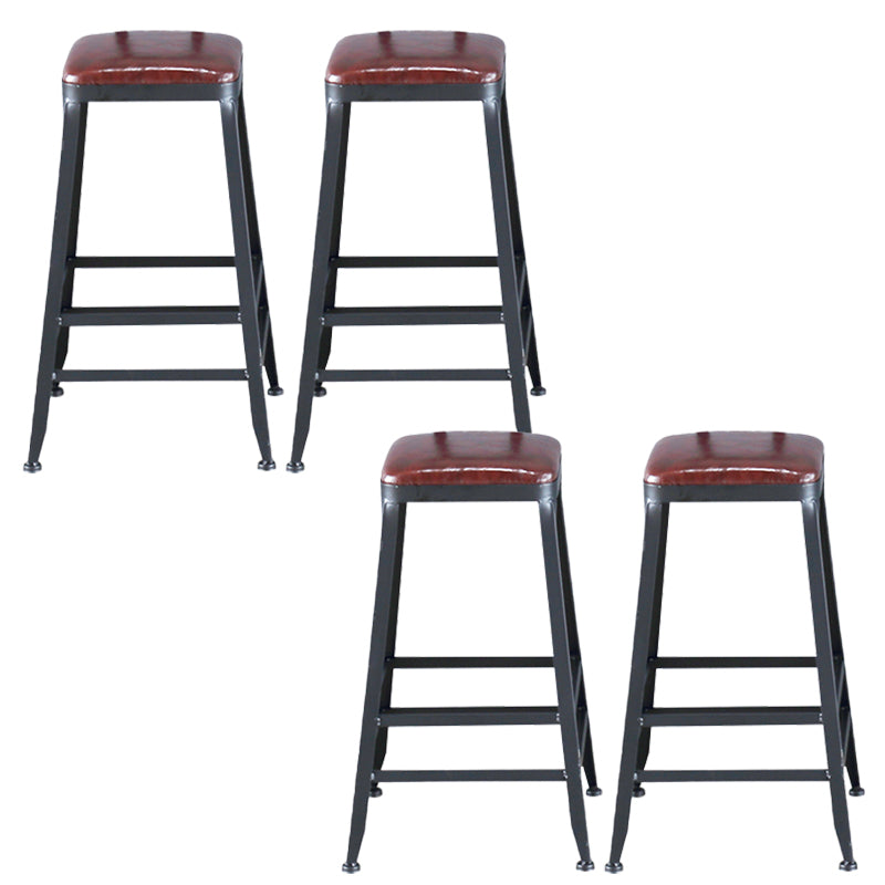 Industrial Armless Counter Stool Iron Bar Stool with Pedal and Leather Cushion