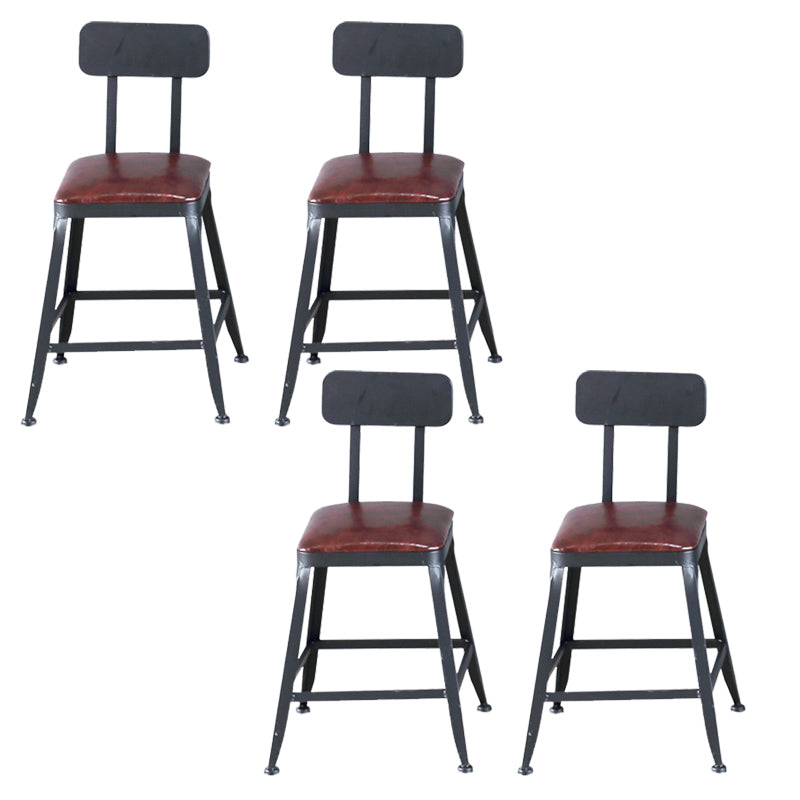 Industrial Armless Counter Stool Iron Bar Stool with Pedal and Leather Cushion