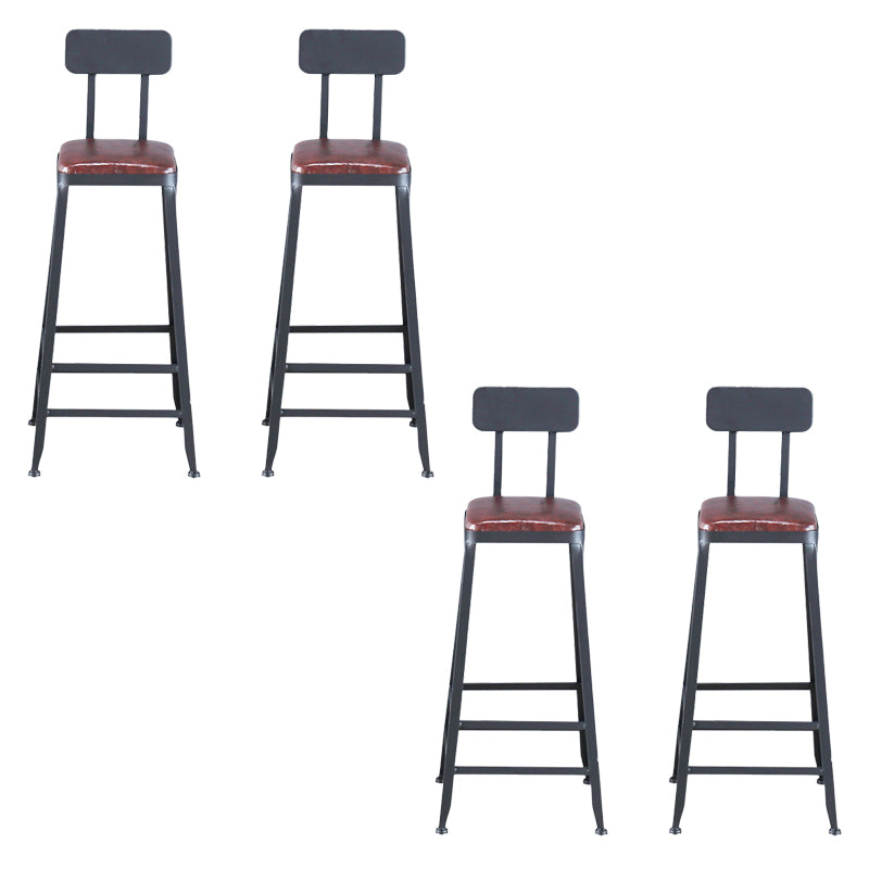 Industrial Armless Counter Stool Iron Bar Stool with Pedal and Leather Cushion